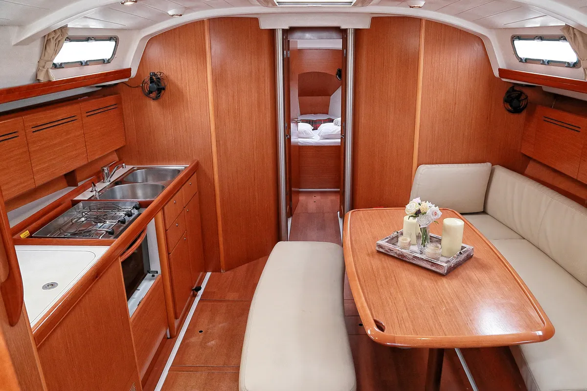 Salon of Too Lucky, a Beneteau Cyclades 43.4 sailboat at Sithonia Municipal Unit, Greece