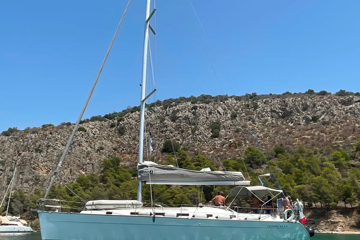 Exterior view of Too Lucky, a Beneteau Cyclades 43.4 sailboat at Sithonia Municipal Unit, Greece