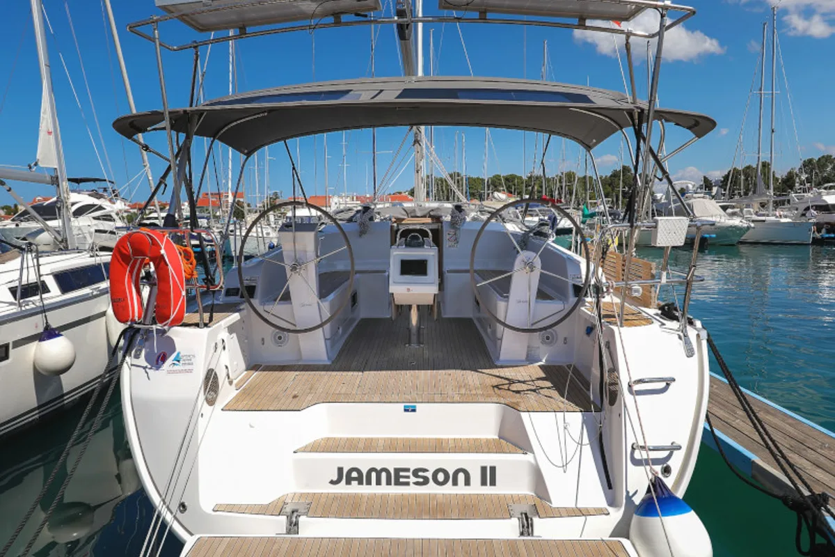 Exterior view of Jameson II, a Bavaria Cruiser 46 sailboat at Zadar, Croatia