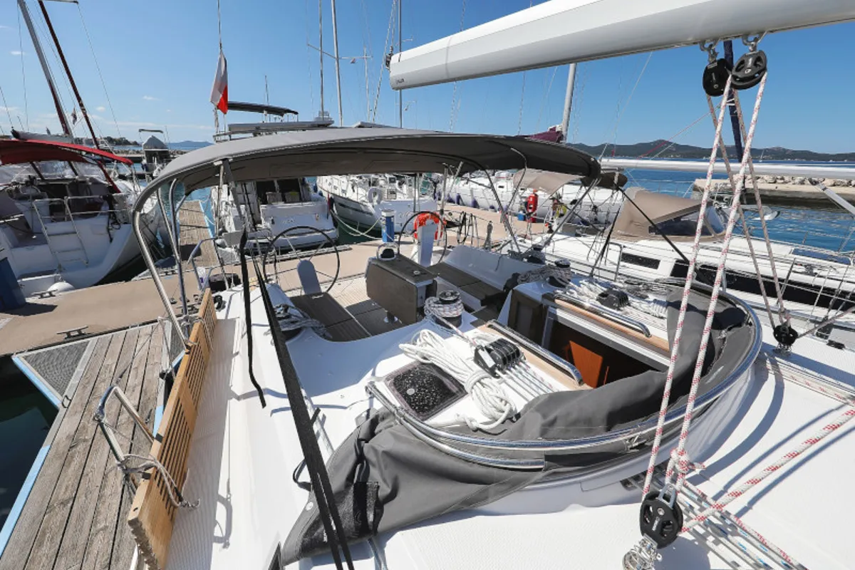 Exterior view of Jameson II, a Bavaria Cruiser 46 sailboat at Zadar, Croatia