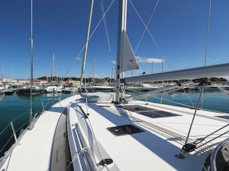 Exterior view of Jameson II, a Bavaria Cruiser 46 sailboat at Zadar, Croatia
