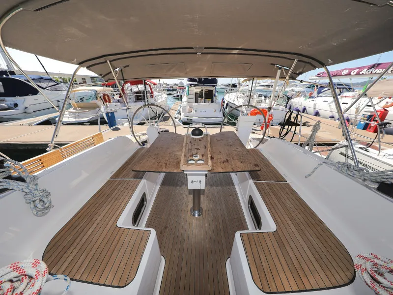 Deck of Jameson II, a Bavaria Cruiser 46 sailboat at Zadar, Croatia