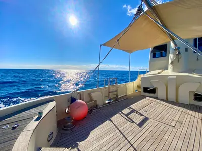 Deck of Lupo, a Gulet Motorboat motorboat at Figari/Golfo Aranci, Italy