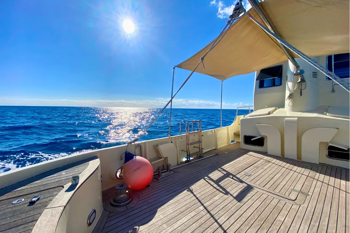 Deck of Lupo, a Gulet Motorboat motorboat at Figari/Golfo Aranci, Italy