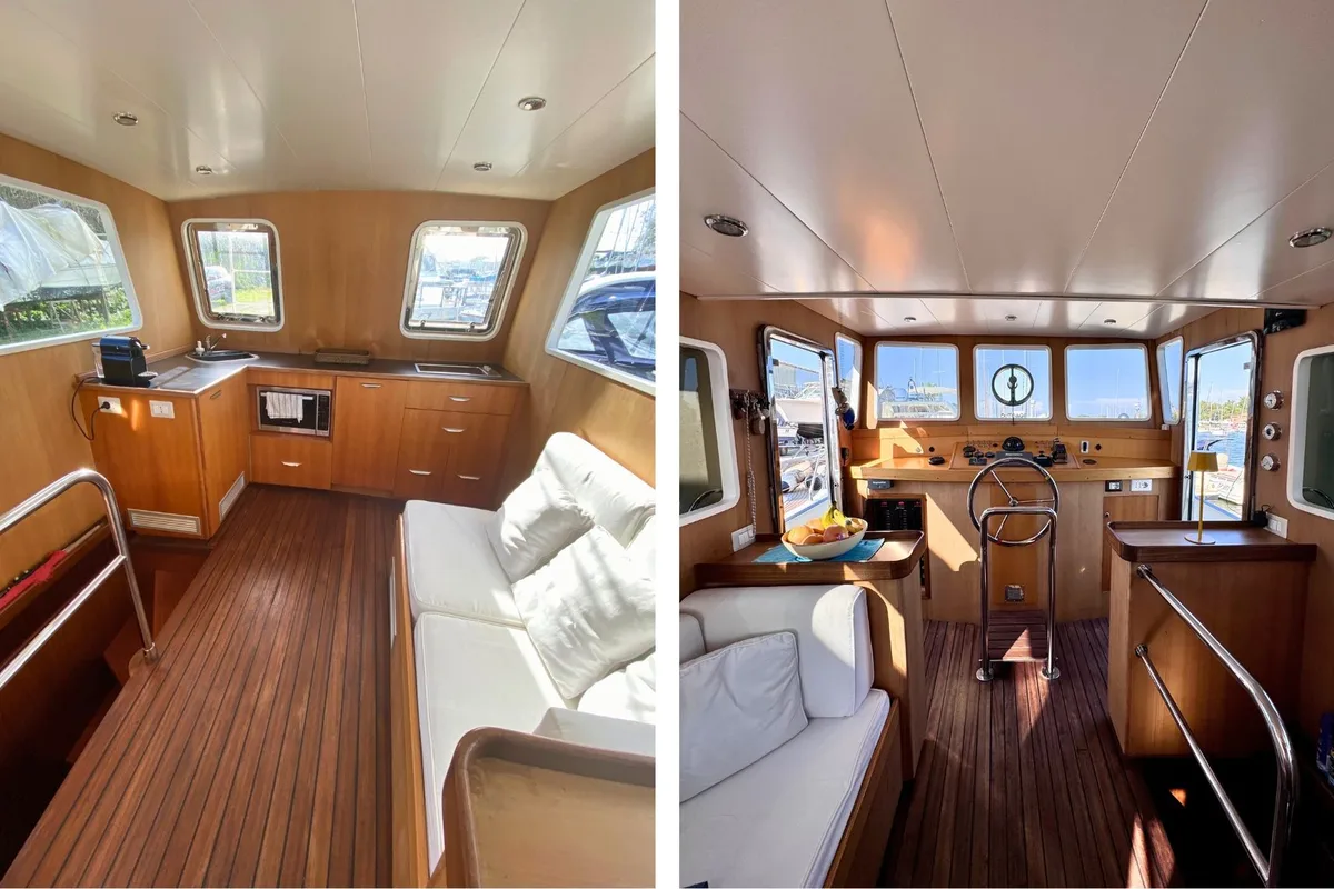 Salon of Lupo, a Gulet Motorboat motorboat at Figari/Golfo Aranci, Italy