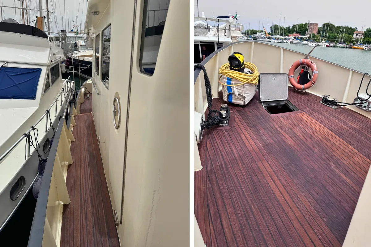 Deck of Lupo, a Gulet Motorboat motorboat at Figari/Golfo Aranci, Italy