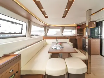 Salon of AF-LAG46, a Lagoon 46 catamaran at Athens, Greece