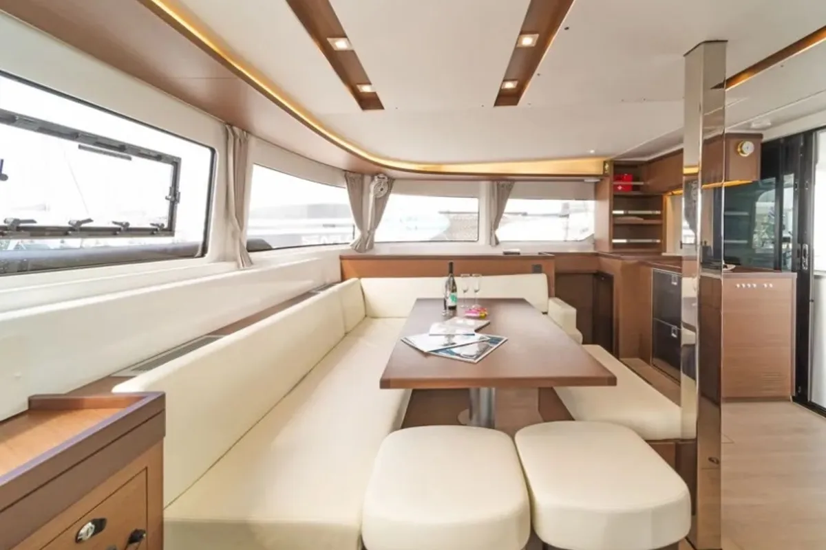 Salon of AF-LAG46, a Lagoon 46 catamaran at Athens, Greece