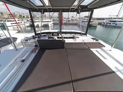 Cockpit of AF-LAG46, a Lagoon 46 catamaran at Athens, Greece