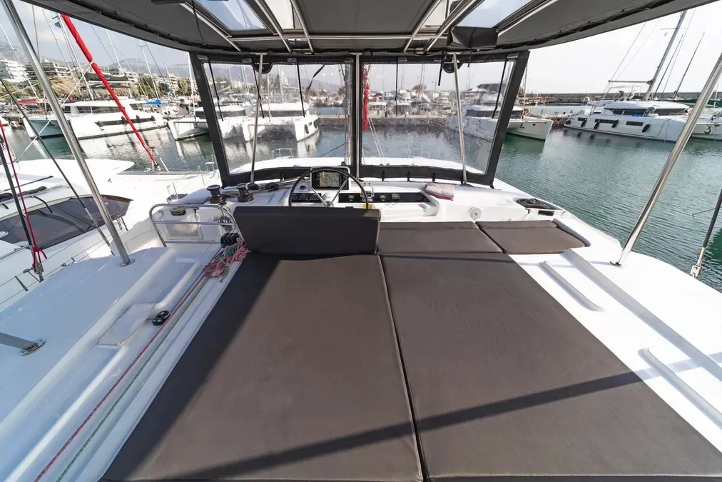 Cockpit of AF-LAG46, a Lagoon 46 catamaran at Athens, Greece