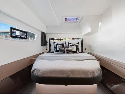 Cabin on Rossa, a Fountaine Pajot Astrea 42 catamaran at Palermo, Italy