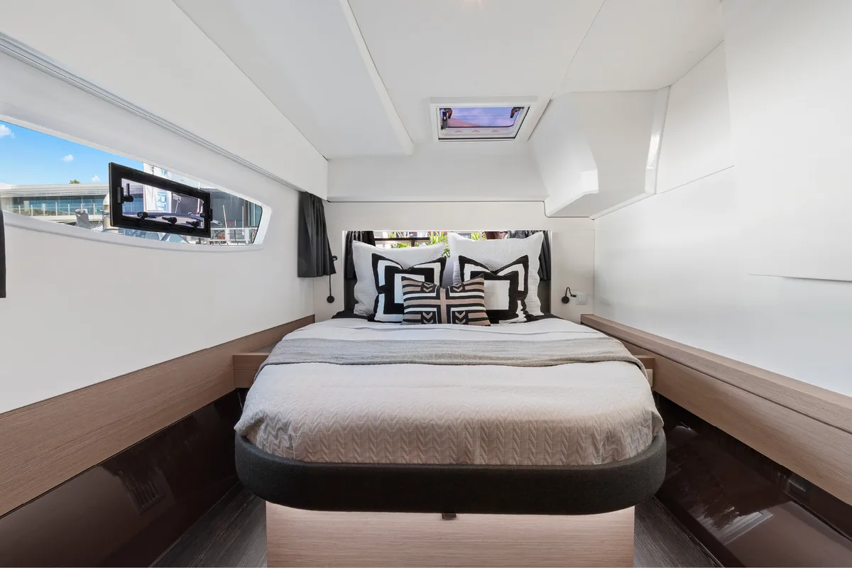 Cabin on Rossa, a Fountaine Pajot Astrea 42 catamaran at Palermo, Italy