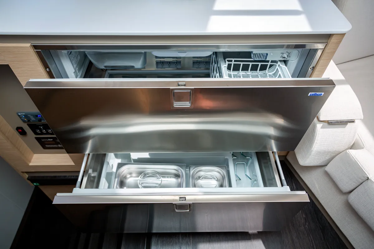 Galley of Gentle Giant, a Fountaine Pajot Aura 51 catamaran at Lefkada, Greece