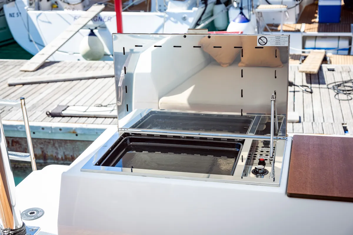 Deck of Gentle Giant, a Fountaine Pajot Aura 51 catamaran at Lefkada, Greece
