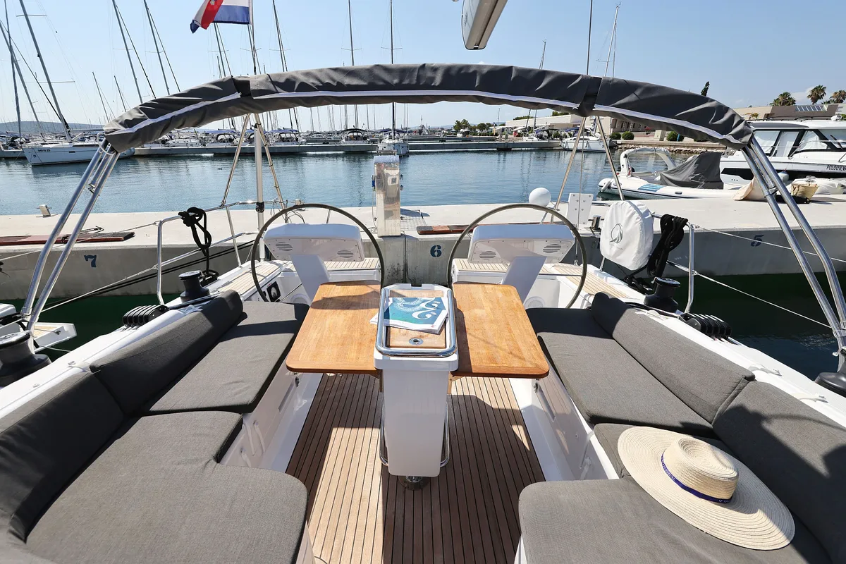 Cockpit of Tortuga, a Hanse 458 sailboat at Općina Sukošan, Croatia