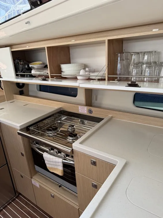 Galley of Garbí , a Bavaria C46 sailboat at Palma de Mallorca, Spain