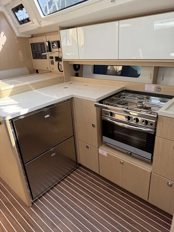 Galley of Garbí , a Bavaria C46 sailboat at Palma de Mallorca, Spain