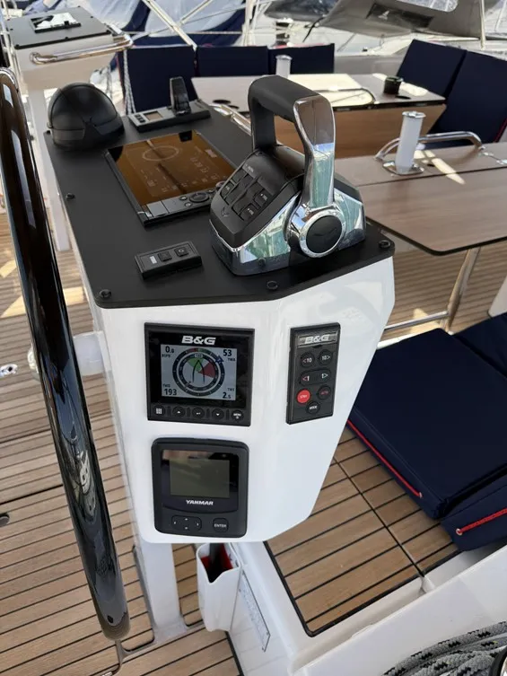 Cockpit of Garbí , a Bavaria C46 sailboat at Palma de Mallorca, Spain