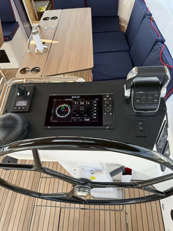 Cockpit of Garbí , a Bavaria C46 sailboat at Palma de Mallorca, Spain