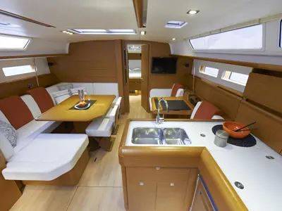 Salon of Alexandra, a Jeanneau Sun Odyssey 469 sailboat at Athens, Greece
