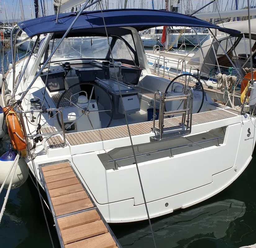 Deck of Ecstasea, a Beneteau Oceanis 41 sailboat at Athens, Greece