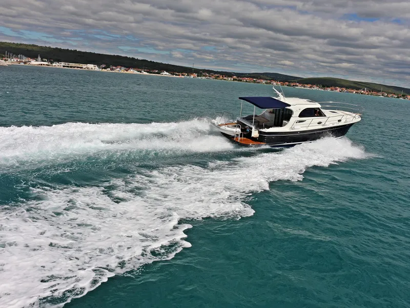 Exterior view of Mirta, a SAS - Vektor Adriana 36 motorboat at Općina Sukošan, Croatia