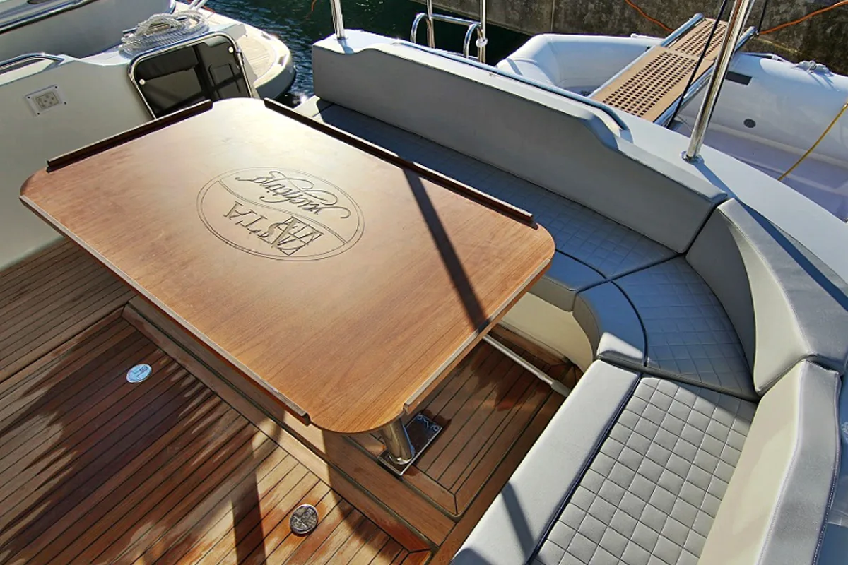Deck of Mirta, a SAS - Vektor Adriana 36 motorboat at Općina Sukošan, Croatia
