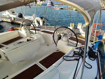 Cockpit of Vanessa M, a Beneteau Oceanis 50 Family sailboat at Municipal Unit of Ellomenos, Greece