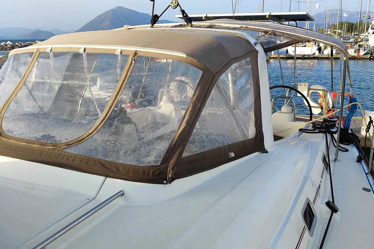 Deck of Vanessa M, a Beneteau Oceanis 50 Family sailboat at Municipal Unit of Ellomenos, Greece