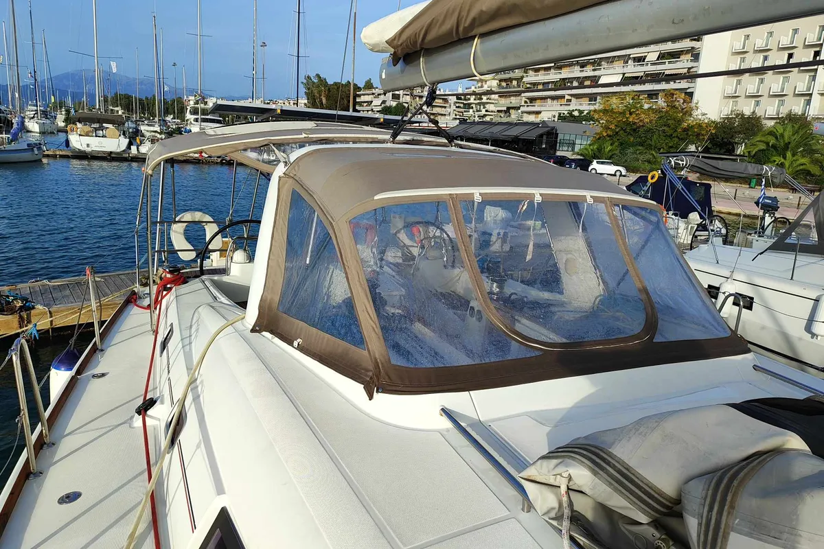 Deck of Vanessa M, a Beneteau Oceanis 50 Family sailboat at Municipal Unit of Ellomenos, Greece
