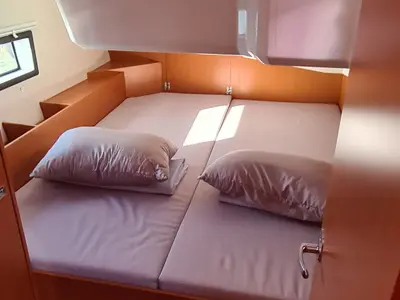 Cabin on Melia, a Bavaria C42 sailboat at Agios Stefanos, Greece