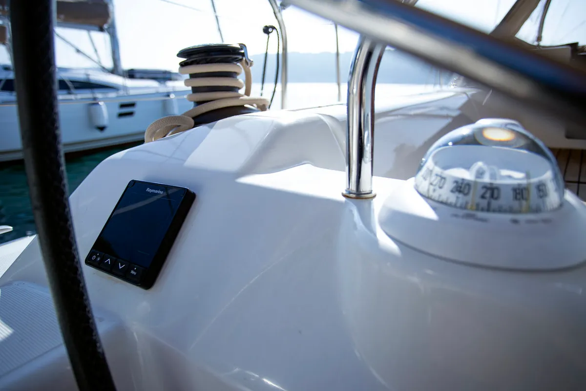 Cockpit of Eva, a Dufour 412 GL sailboat at Mali Lošinj, Croatia