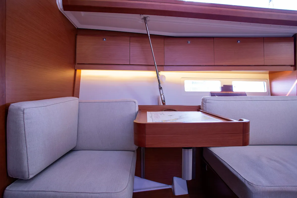 Salon of Eva, a Dufour 412 GL sailboat at Mali Lošinj, Croatia