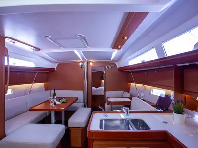 Salon of Eva, a Dufour 412 GL sailboat at Mali Lošinj, Croatia