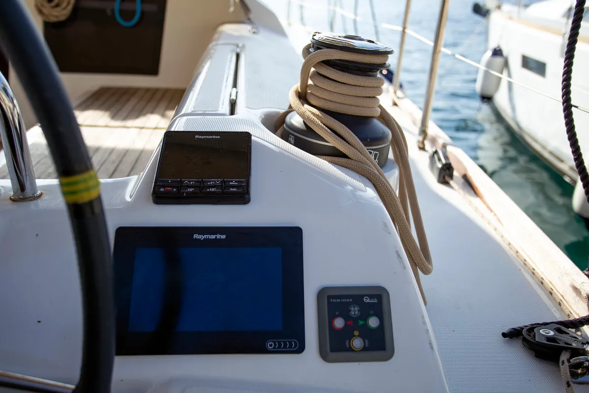 Cockpit of Eva, a Dufour 412 GL sailboat at Mali Lošinj, Croatia