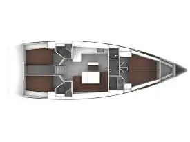 Floor plan of Nefeli, a Bavaria Cruiser 46 sailboat at Skiathos, Greece