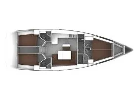 Floor plan of Nefeli, a Bavaria Cruiser 46 sailboat at Skiathos, Greece