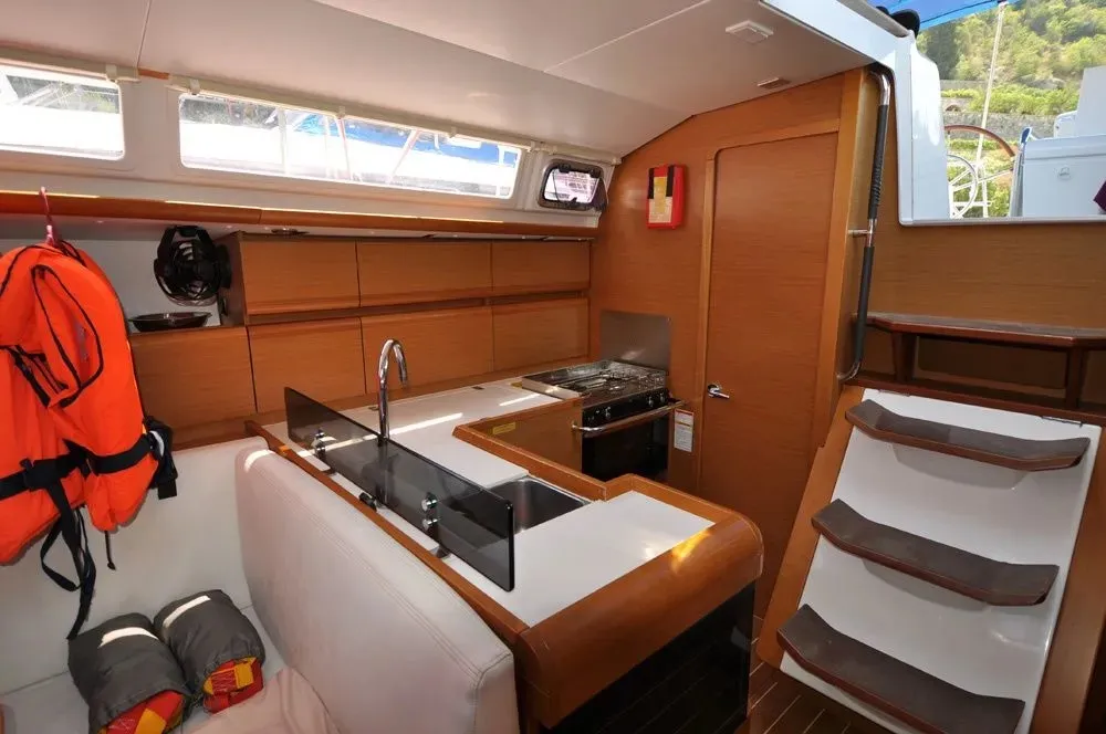 Galley of FourTwo, a Jeanneau Sun Odyssey 409 sailboat at Fethiye, Turkey