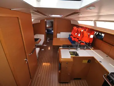 Salon of FourTwo, a Jeanneau Sun Odyssey 409 sailboat at Fethiye, Turkey