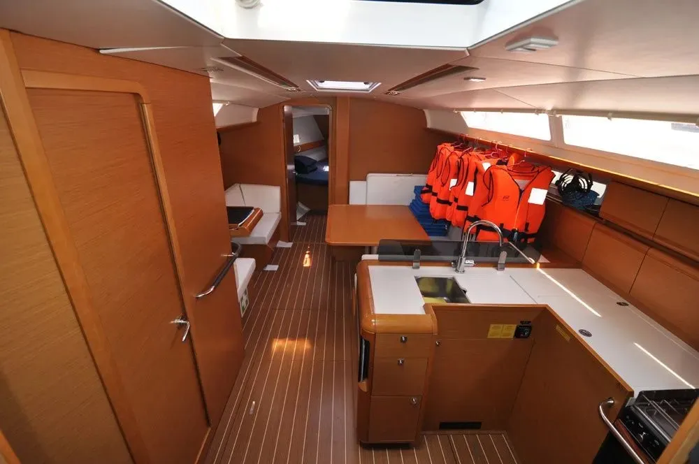 Salon of FourTwo, a Jeanneau Sun Odyssey 409 sailboat at Fethiye, Turkey