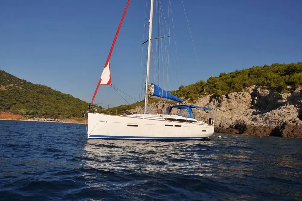 Exterior view of FourTwo, a Jeanneau Sun Odyssey 409 sailboat at Fethiye, Turkey