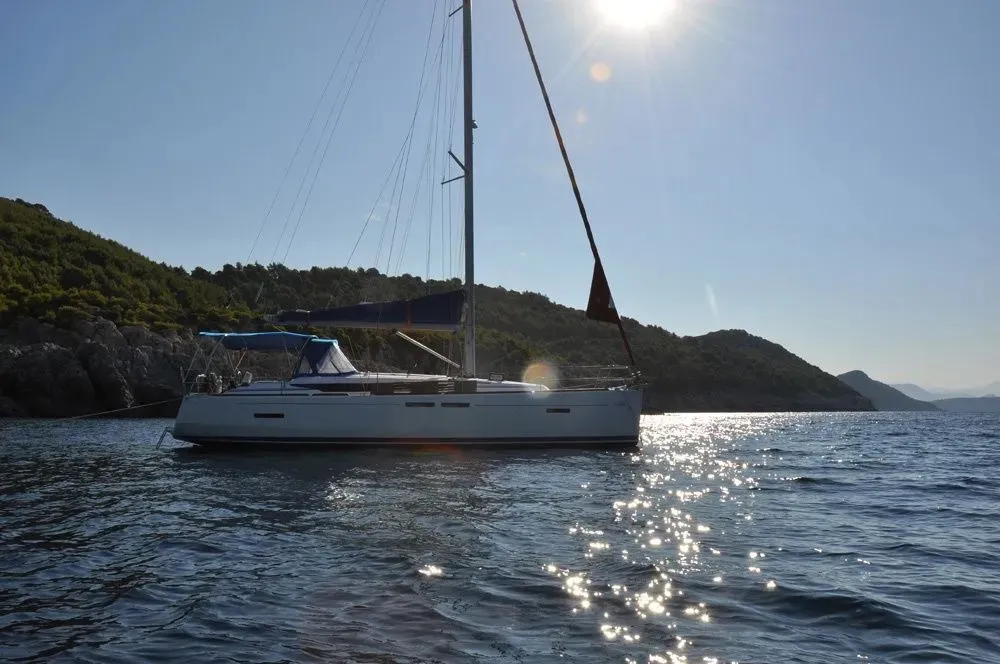 Exterior view of FourTwo, a Jeanneau Sun Odyssey 409 sailboat at Fethiye, Turkey