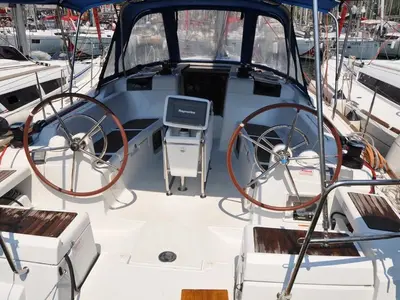Cockpit of FourTwo, a Jeanneau Sun Odyssey 409 sailboat at Fethiye, Turkey