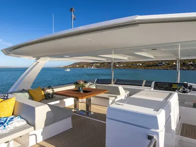 Deck of Moorings 464PC Exclusive, a Leopard 46PC catamaran at La Paz, Mexico