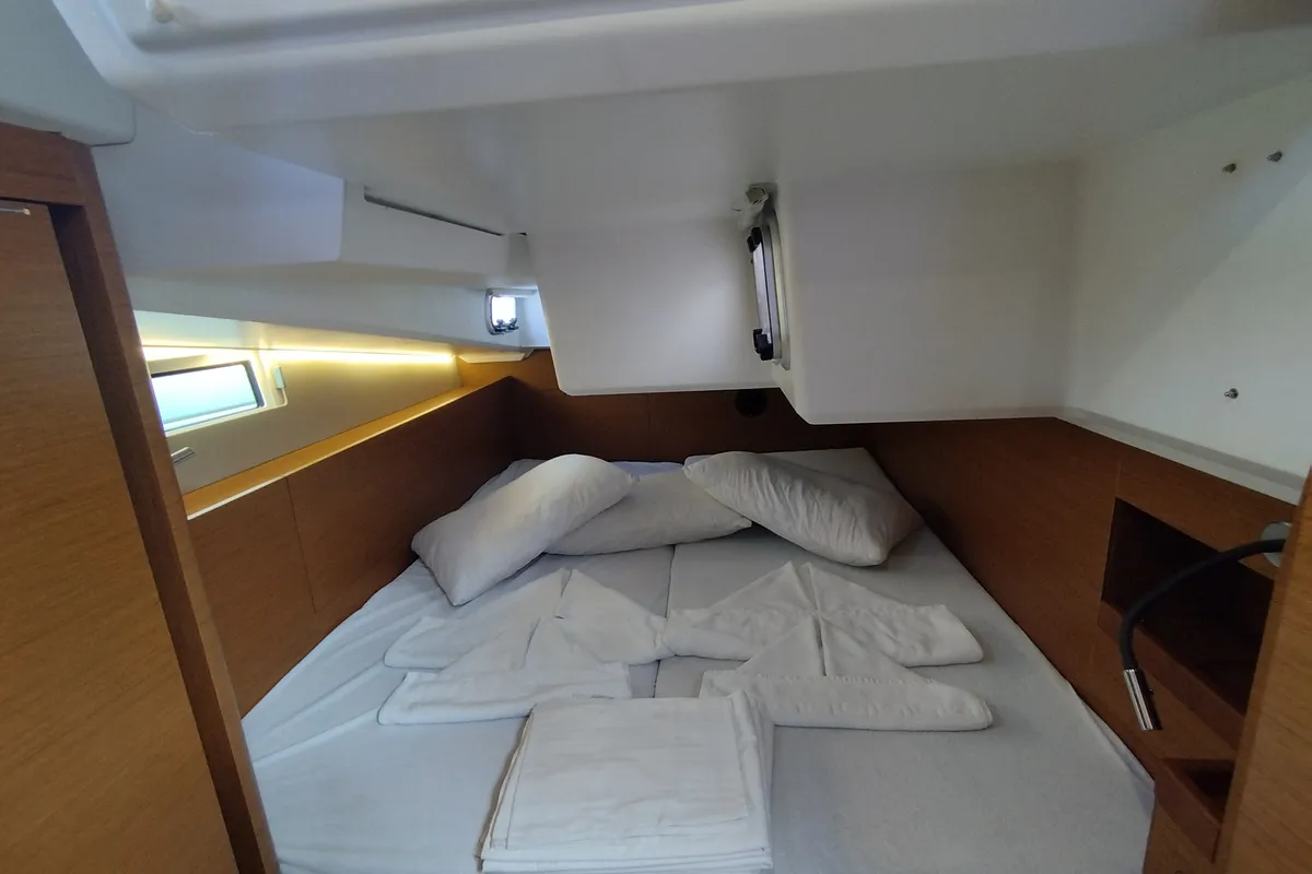 Cabin on MARINA GEN.+A.C. "Sails 2025", a Jeanneau Sun Odyssey 490 sailboat at Municipal Unit of Lefkada, Greece
