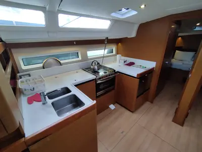 Galley of MARINA GEN.+A.C. "Sails 2025", a Jeanneau Sun Odyssey 490 sailboat at Municipal Unit of Lefkada, Greece