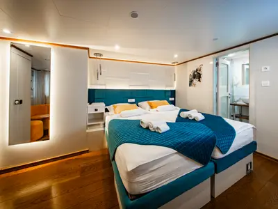 Cabin on Adriatic Blue, a Luxury Motor Yacht motor yacht at Dubrovnik, Croatia