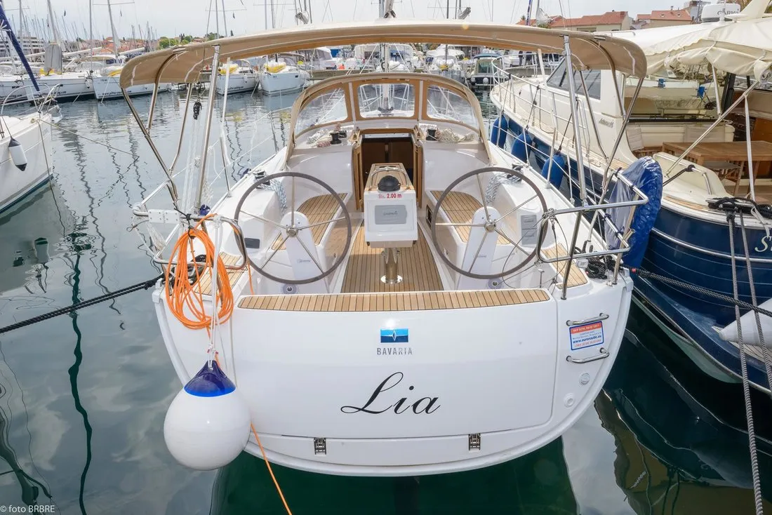 Exterior view of Lia, a Bavaria Cruiser 34 sailboat at Pirovac, Croatia