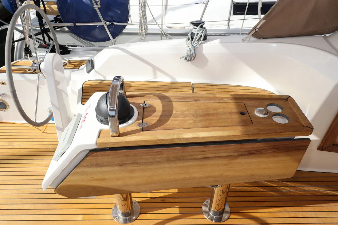 Cockpit of Lia, a Bavaria Cruiser 34 sailboat at Pirovac, Croatia