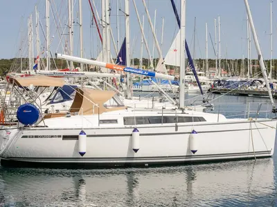 Cockpit of Lia, a Bavaria Cruiser 34 sailboat at Pirovac, Croatia
